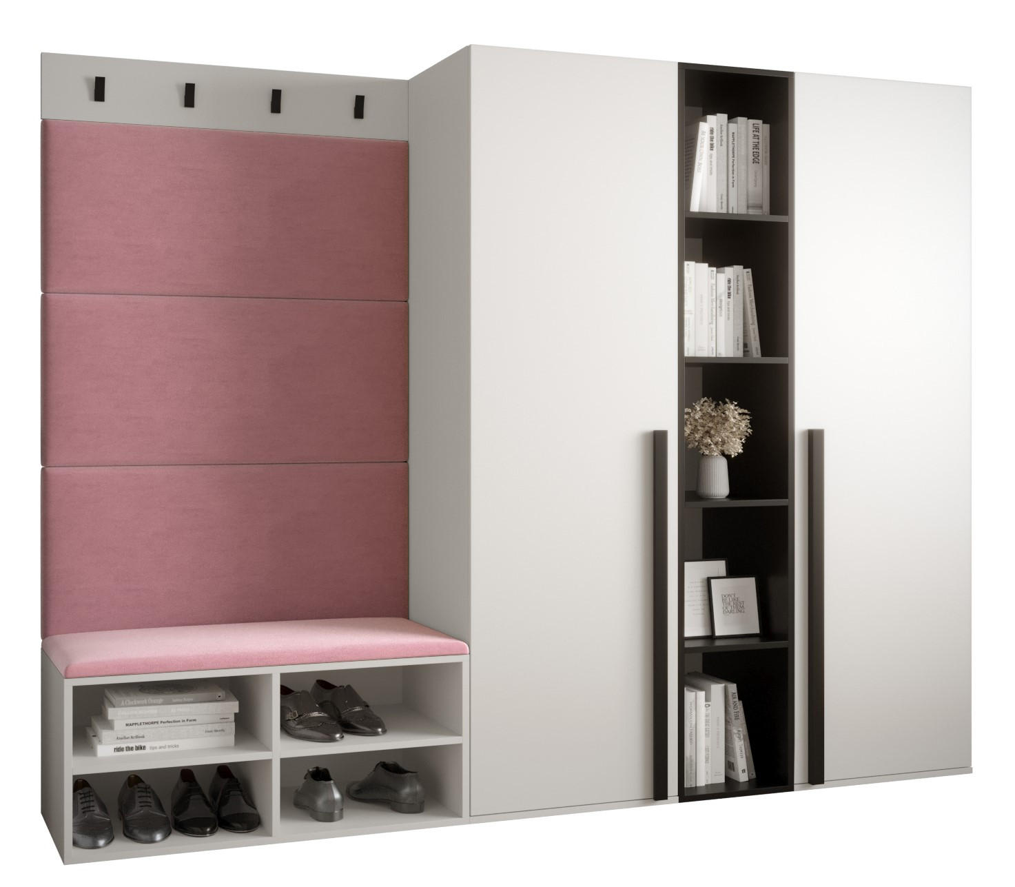 Möbel Kryspol Garderoben-Set Weiß, Pink 214x184x42 cm