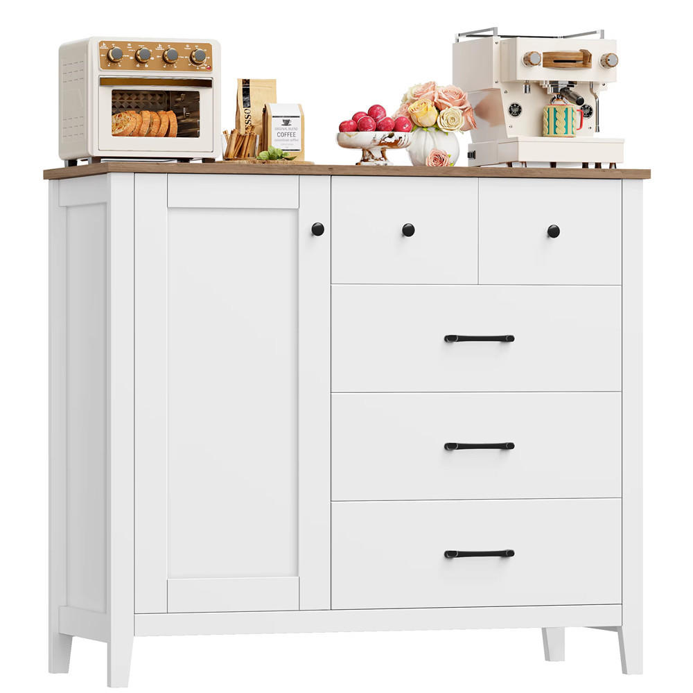 SIDEBOARD 100/94/40 cm Küchenschrank mit 5 Schubladen, Weiß - Weiß, Holz (100/94/40cm) - Coonoor