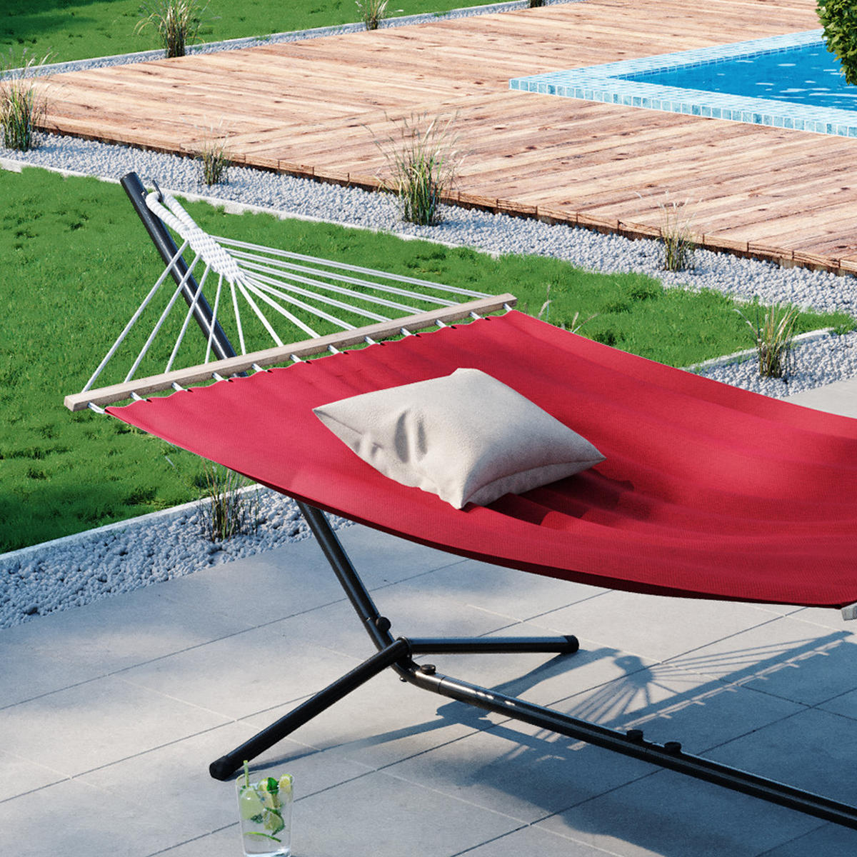 HÄNGEMATTE Rot 190 x 120 cm Metallgestell - Rot, Metall (190/100/120cm) - OK-Living