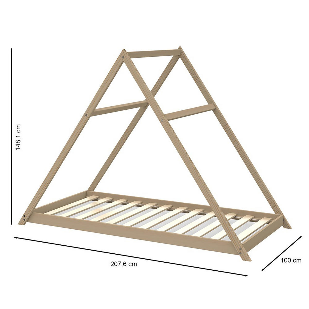 HAUSBETT APACHE mit Lattenrost / Kinderbett 90x190 - Naturholz - Naturfarben, Holz (90/190cm) - Weber Industries