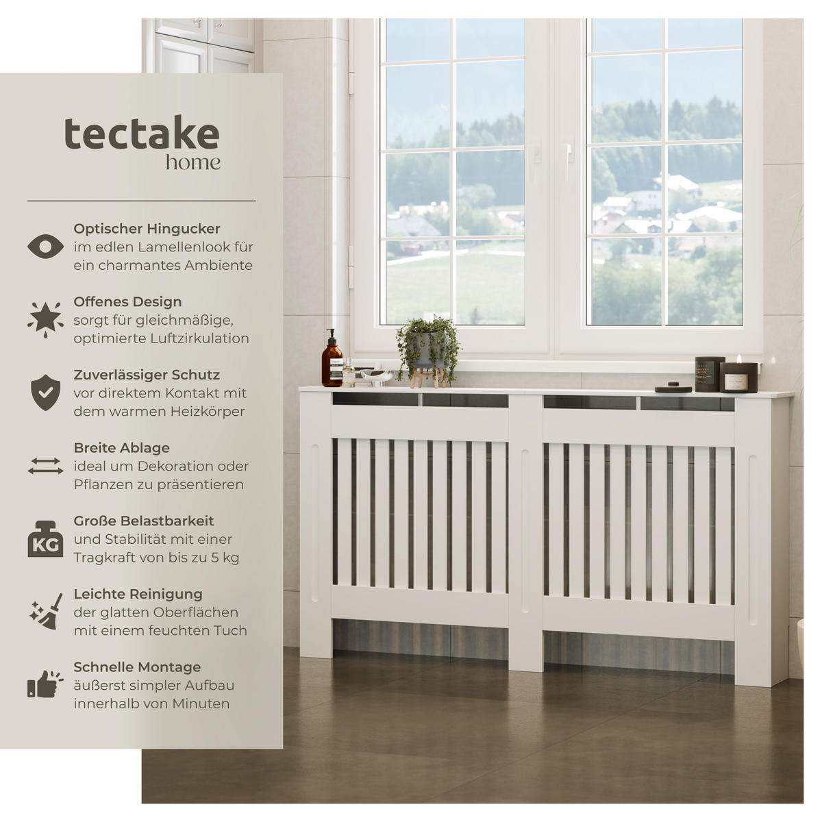 HEIZKÖRPERABDECKUNG Vila,optimale Luftzirkulation,weiß - Weiß, Holz (19/152/82cm) - tectake