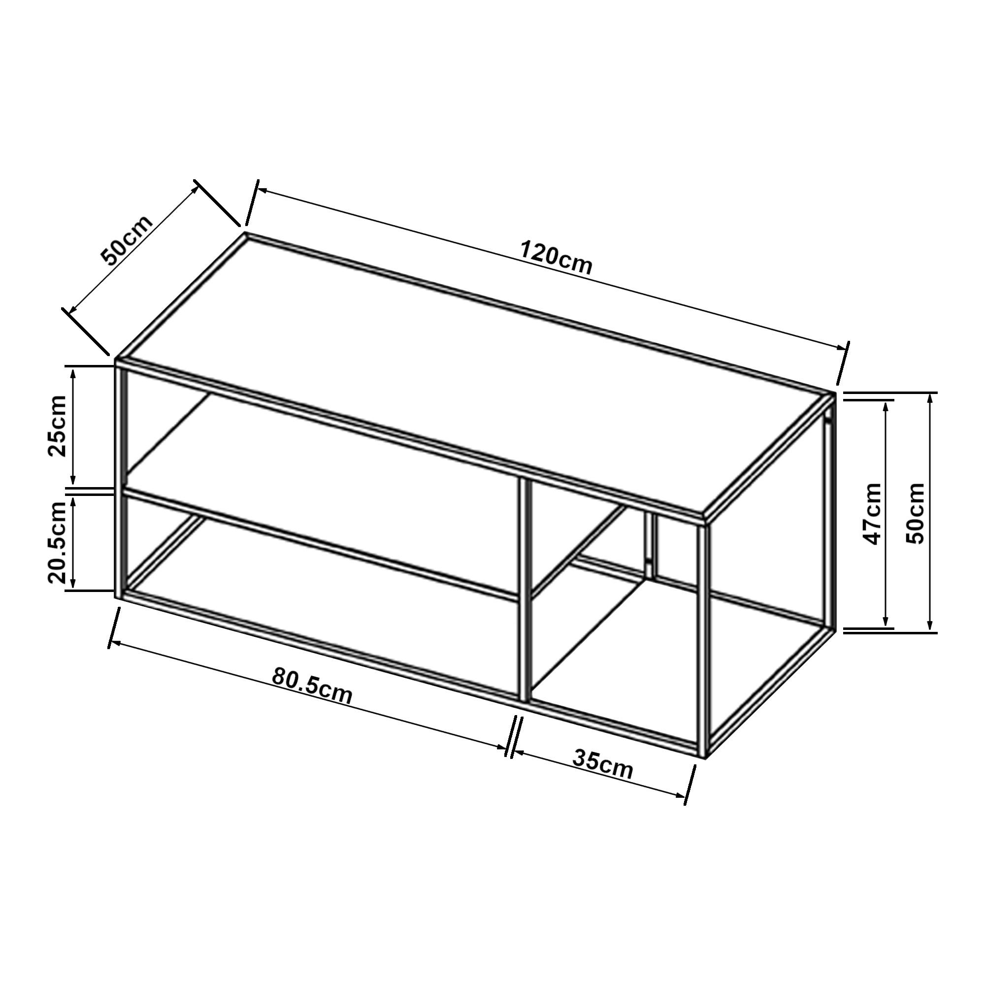 COUCHTISCH Solund 120/50/50 cm - Schwarz, Metall (50/120/50cm) - [en.casa]