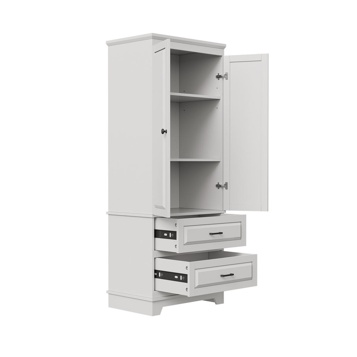 HOCHSCHRANK in Weiß 70/47/185 cm mit 2 Türen und 2 Schubladen Badezimmerschrank - Silberfarben/Weiß, Holz/Metall (47/185/70cm) - BPKADHY