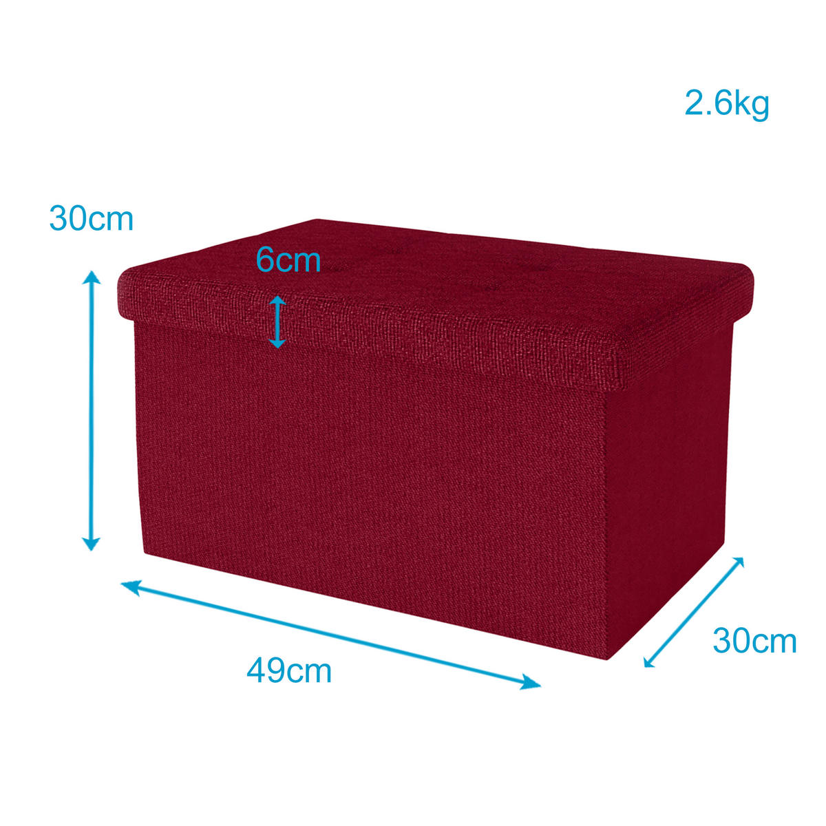 SITZBOX Faltbar mit Stauraum 49/30/30 cm (Rot) - Rot, Textil (30/30/49cm) - Intirilife
