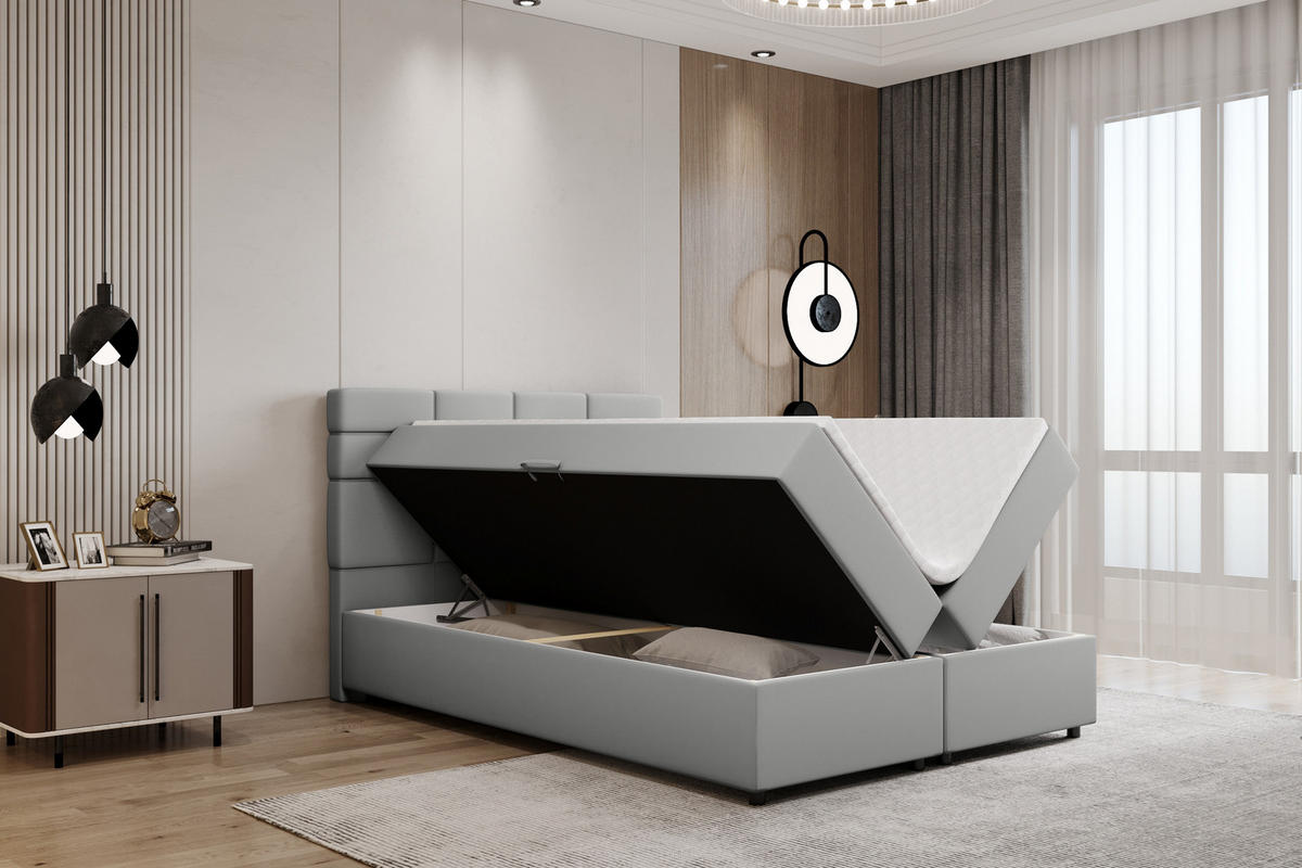 BOXBETT Reve 140 x 200 cm mit Bettkasten und Lattenrost ohne matratze - hellgrau - Hellblau, Holz (140/206cm) - Panda Möbel