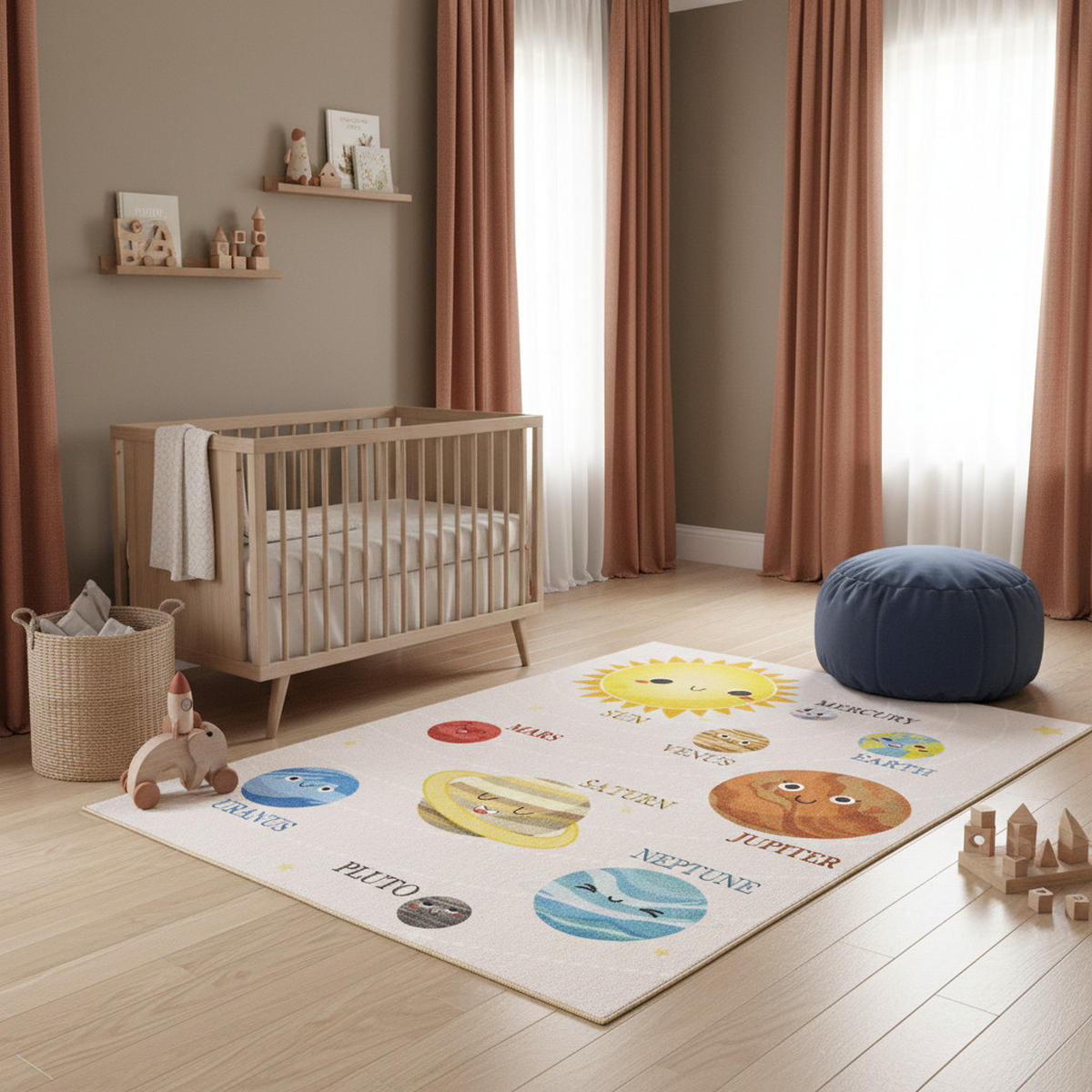 TEPPICH Kinderzimmer Planeten Bunt Waschbar Spielzimmer Strapazierfähig Beige 120x170 cm – TRAUN - Beige, Textil (120/170cm) - KADIMA DESIGN