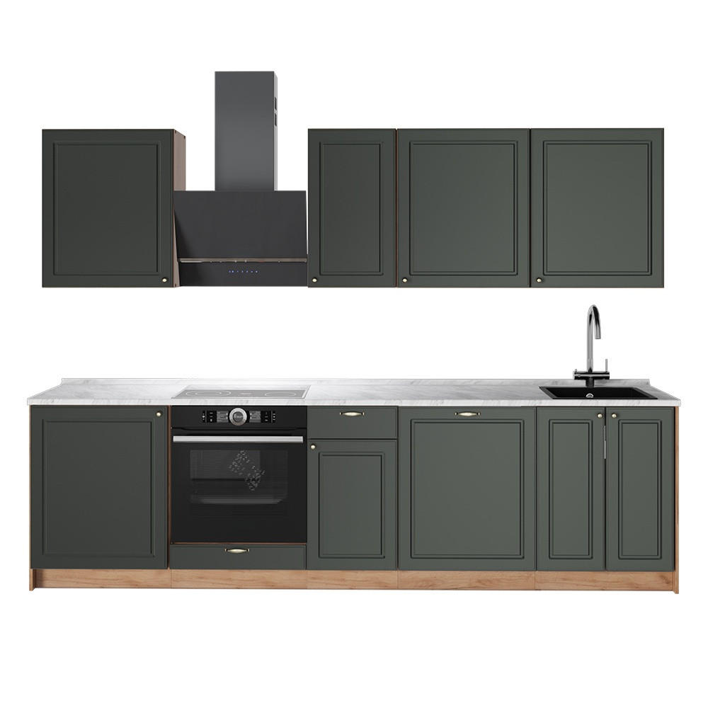 KUCHYŇSKÝ KOUT Fame-Line, Zelená zlatá země/Zlatý mocný dub, 280 cm, PD Mramor - medově dubová/zelená barva, kompozitní dřevo (280/206.8/60cm) - Vicco