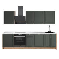 KÜCHENZEILE Fame-Line, Grün-Gold Landhaus/Goldkraft Eiche, 280 cm, AP Marmor - Honigeiche/Grün, Holzwerkstoff (280/206.8/60cm) - Vicco