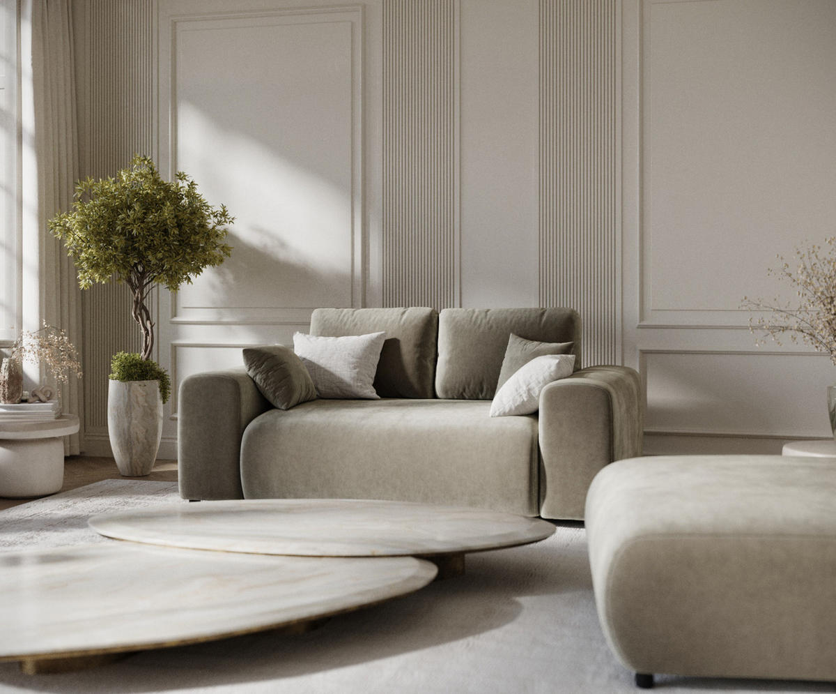 2-SITZER-SOFA Zanzibar Taupe Samtstoff - Taupe/Schwarz, Holz/Holzwerkstoff (178/79/108cm) - Maison de Reve