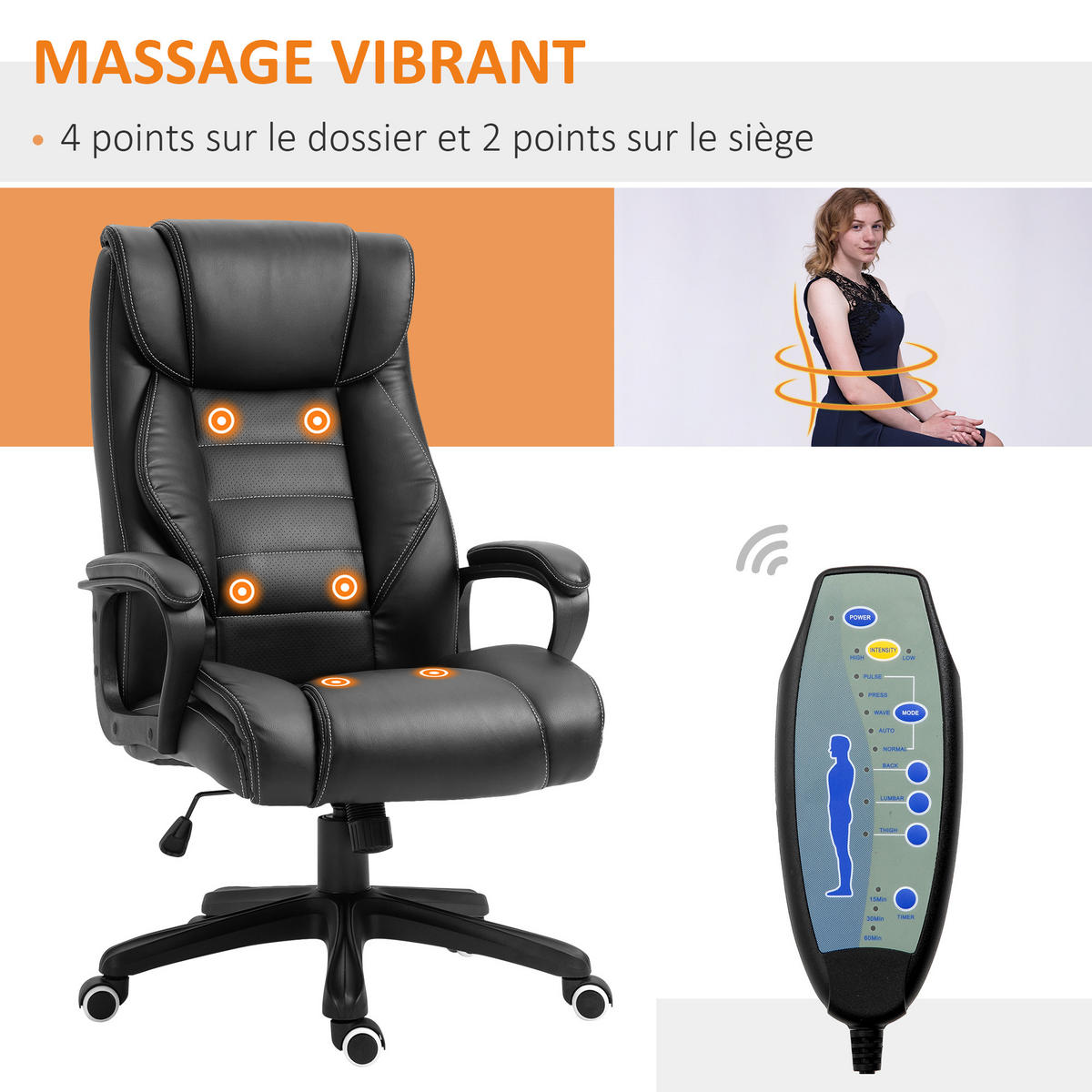 CHEFSESSEL DE-11656 ergonomisch mit Massagefunktion Schwarz - Schwarz, Metall (78/120/66cm) - ComfortXL