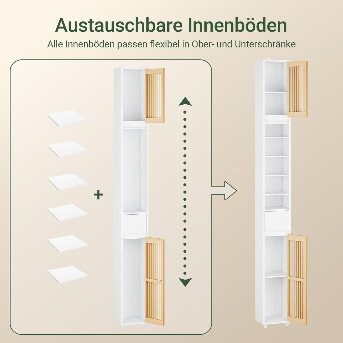 HOCHSCHRANK aus Holz, Schmal Weiß, 20x20x180cm - Weiß/Naturfarben, Holzwerkstoff (20/180/20cm) - SoBuy