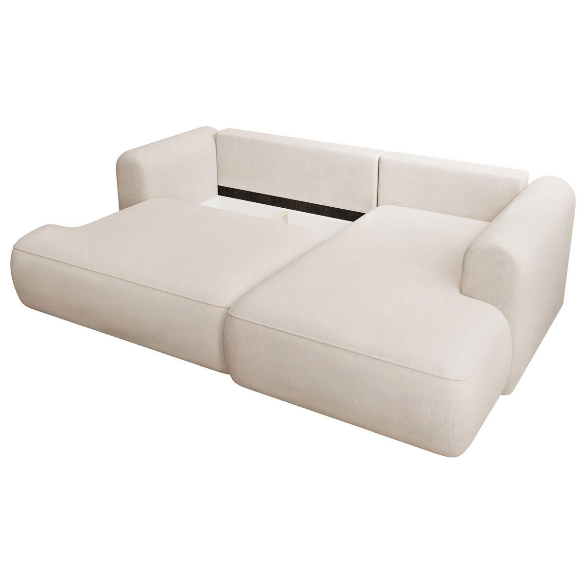 ECKSCHLAFSOFA Ovo Mini Creme Easy-Clean-Chenille-Bezug - Creme/Schwarz, Kunststoff/Textil (238/156cm) - Selsey