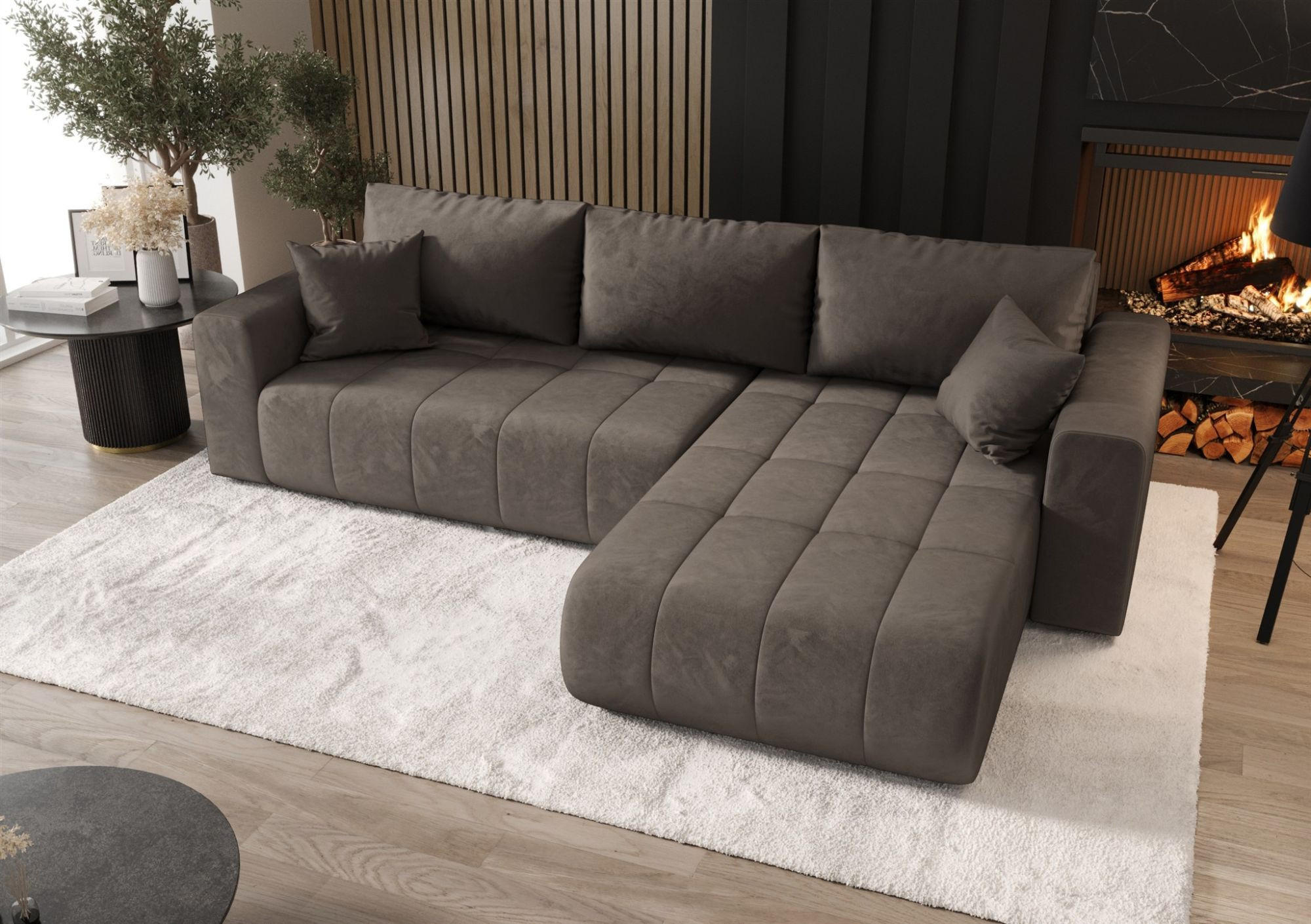 Thumbnail - Fun Möbel Ecksofa, Dunkelbraun, Textil, Ottomane rechts, 280x185 cm, Wohnzimmer, Sofas & Couches, Wohnlandschaften, Ecks...
