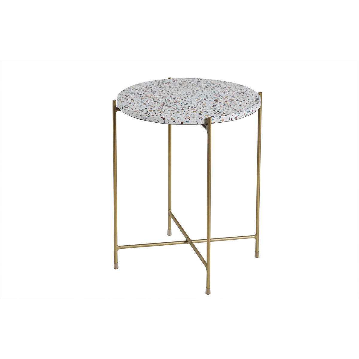 BEISTELLTISCH Rund Terrazzo Goldfarbenes Metall D40 cm MEZZO - Beige, Stein (42.8/42.8/50cm) - Miliboo