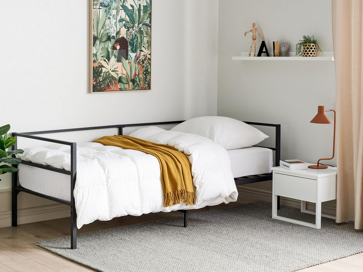 BETT mit Lattenrost 90x200 cm Schwarz Battut - Schwarz, Metall (90/200cm) - Beliani