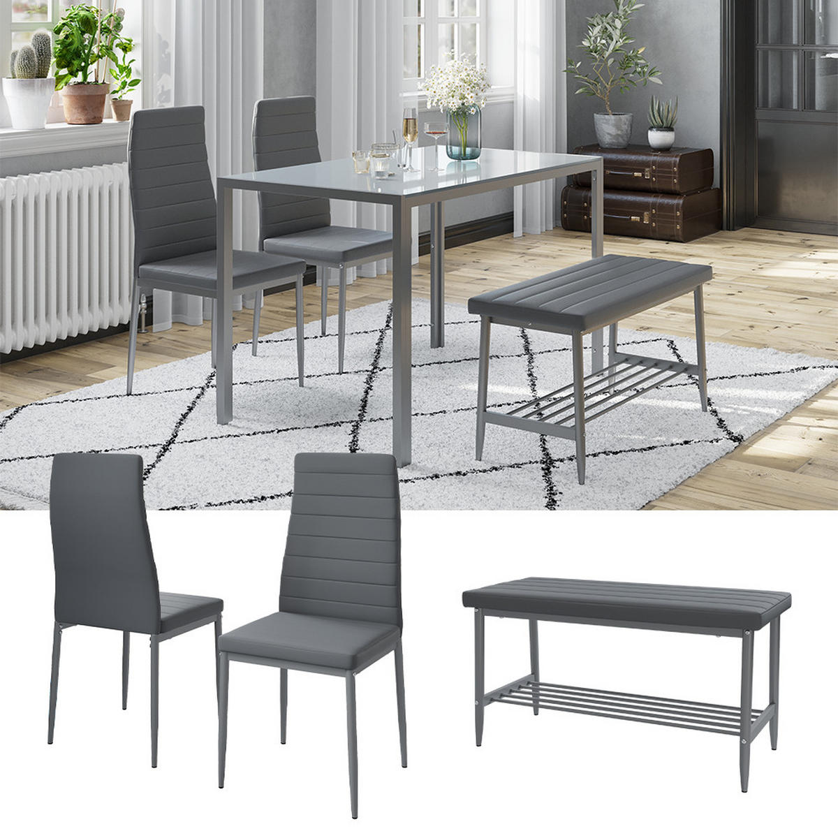 LAVICE A ŽIDLE Grand Šedá - šedá, textil (85/46.5/35cm) - Vicco