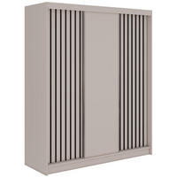 SCHWEBETÜRENSCHRANK mit Lamellen und Schubladen LUMOS - 180 - Kaschmir und Schwarz - Kaschmir/Schwarz, Holzwerkstoff/Metall (180/216/61cm) - MKS