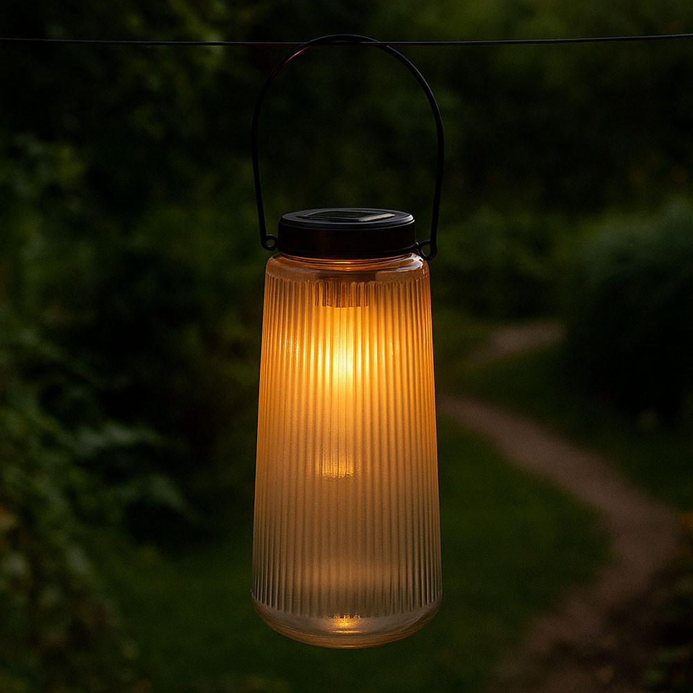 LED AUSSENLEUCHTE Solar Laterne Schwarz - Schwarz, Glas (11.5/11.5/25cm) - Globo Lighting