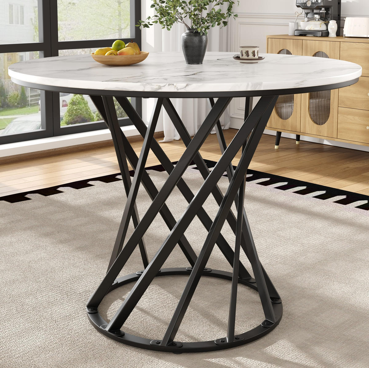 ESSTISCH 80x80x76 cm in Schwarz-Weiß aus MDF mit Schwarz-Weiß Optik und Bodenausgleich - Schwarz, Holzwerkstoff (80/80/76cm) - Modfu