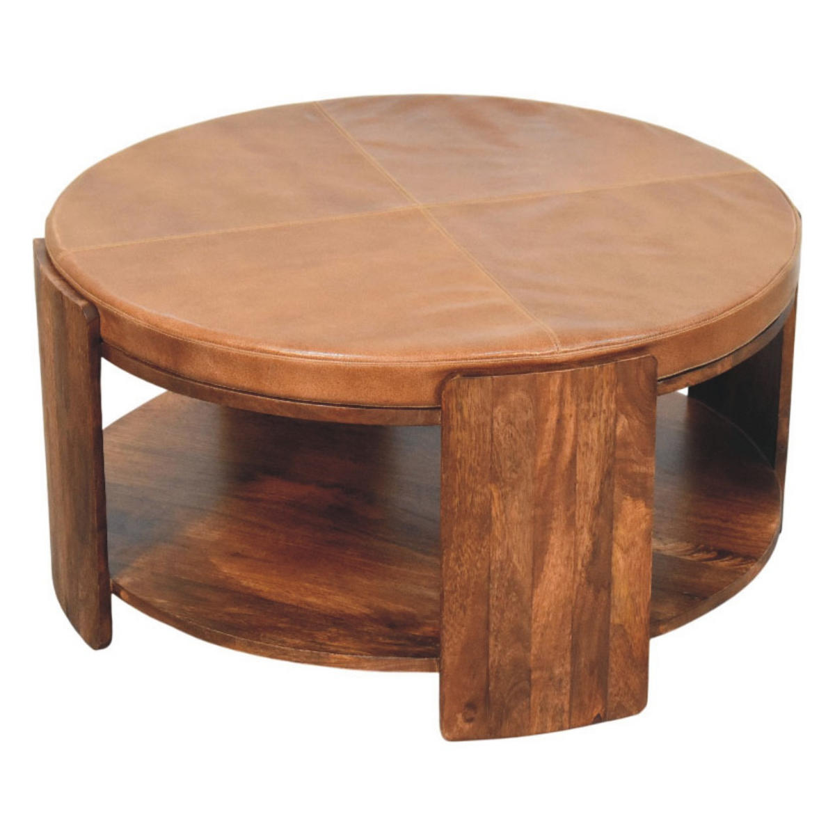 COUCHTISCH mit Roasted-Almond-Finish, Leder auf der Oberfläche, kaffeebraun - Braun, Leder/Holz (85/85/42cm) - Artisan Furniture