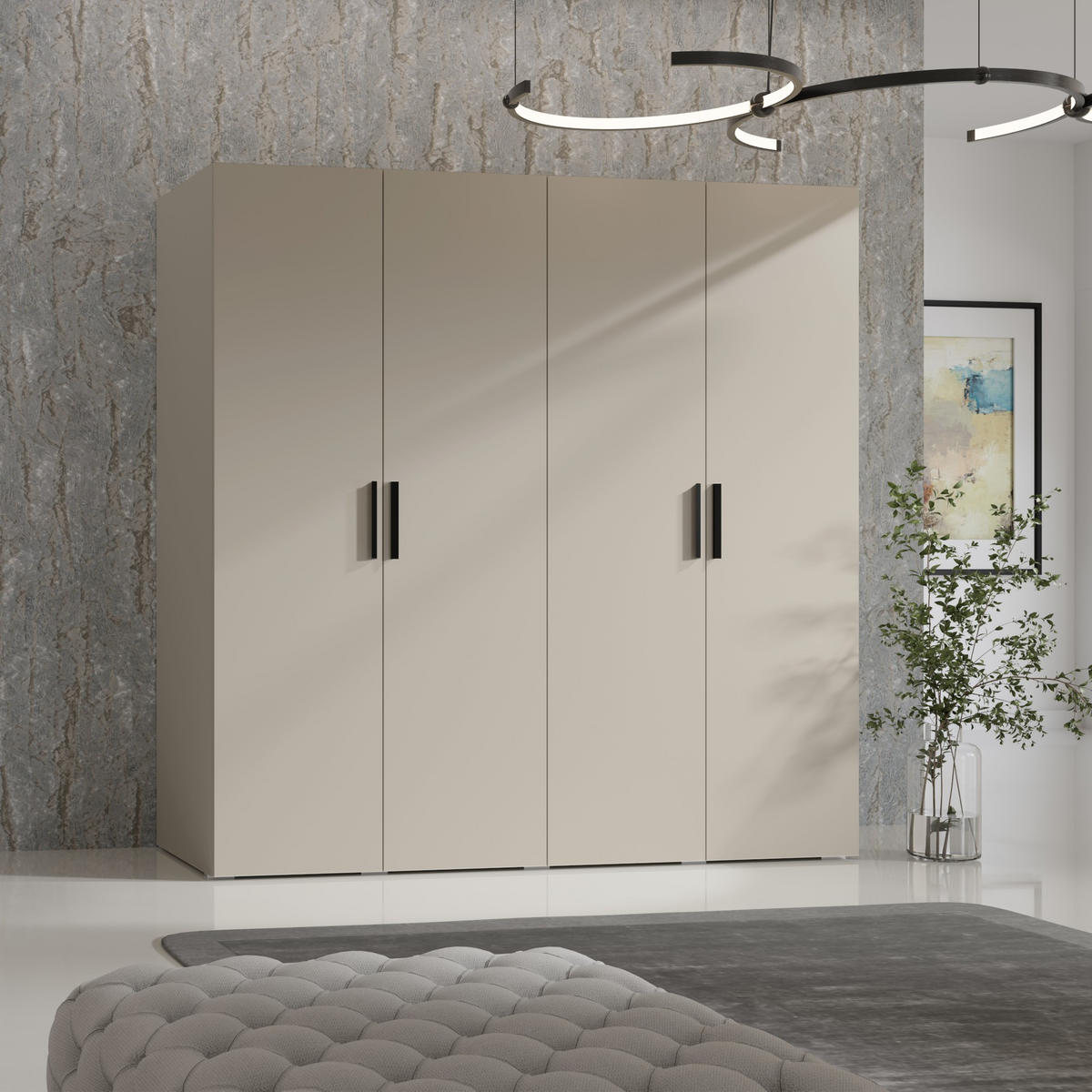 DREHTÜRENSCHRANK Napoli 4D 200 Kaschmir (schwarzer oder goldener Griff) - Kaschmir/Silberfarben, Holzwerkstoff/Kunststoff (200/35/60cm) - mzm24