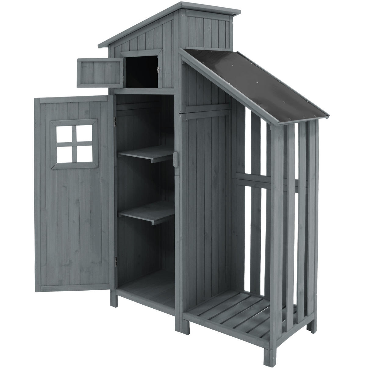 GARTENSCHRANK 124/46/174 cm mit 2 Ablagen und großem Stauraum aus Tannenholz, Grau - Grau, Holz (46/174/124cm) - Redom