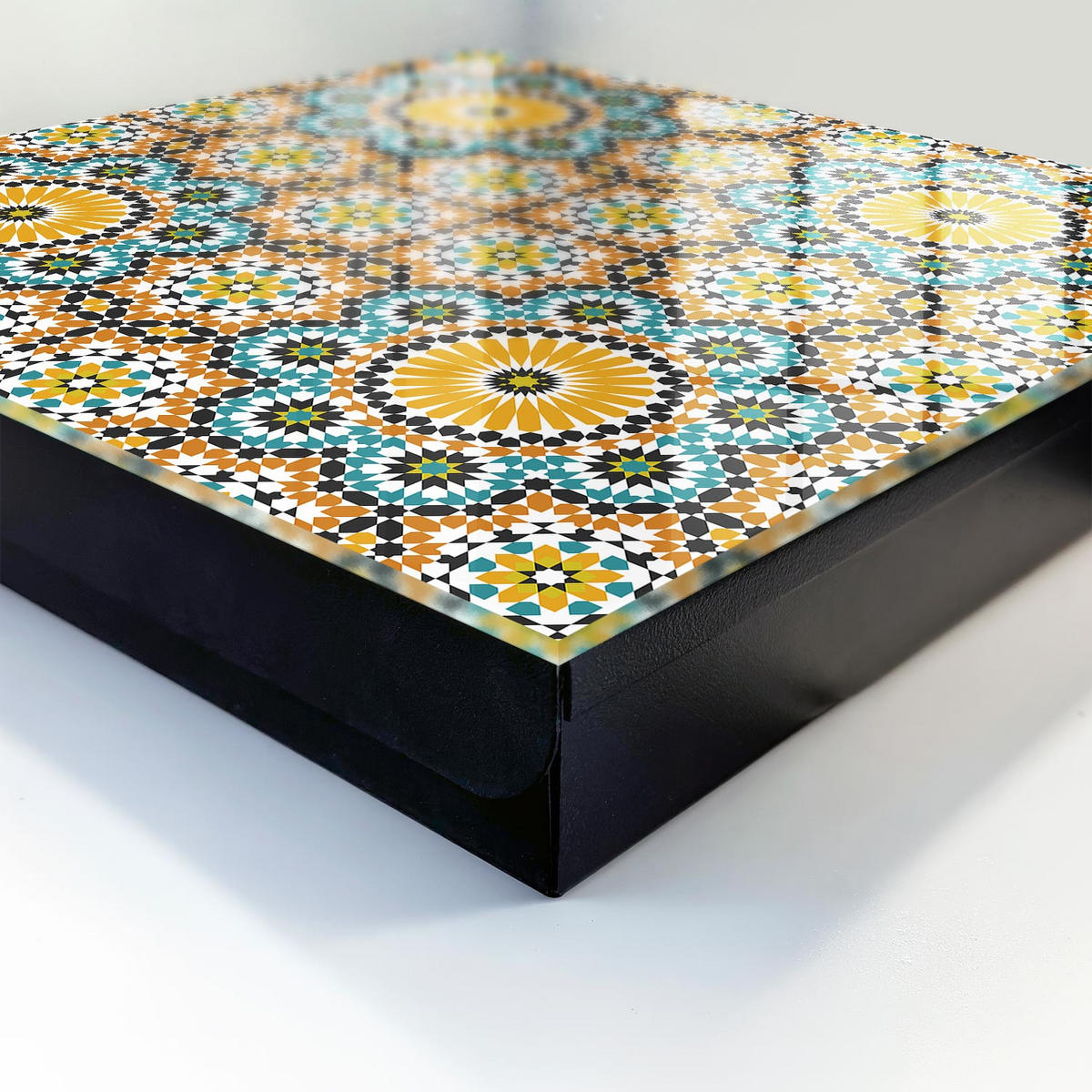 SCHLÜSSELBOX Schwarz 30x30 cm- Türöffnung nach rechts - Geometrisches Mosaik - Orange, Metall (30/30/5cm) - TULUP