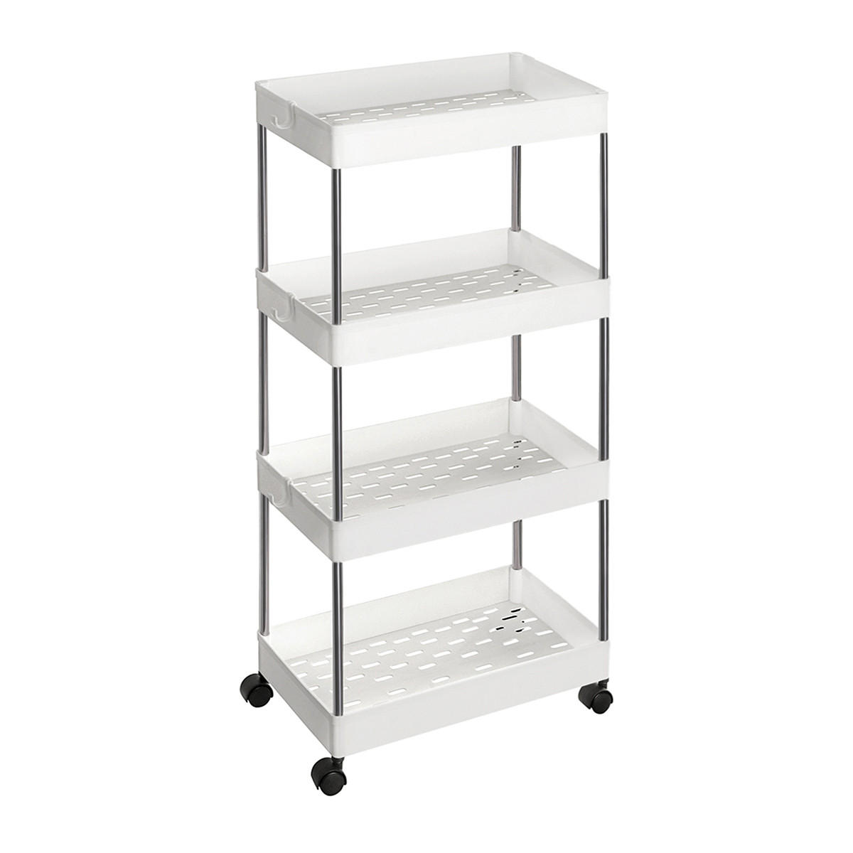 SERVIERWAGEN auf Rollen 4 Ebenen weiß - L40 x H86 cm - Weiß, Kunststoff (22/86/40cm) - Calicosy
