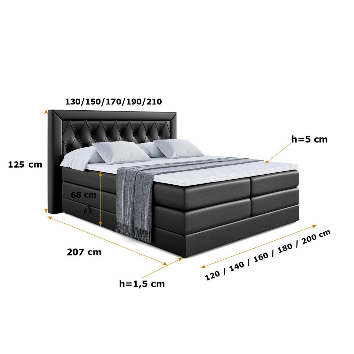 BOXSPRINGBETT NOEL KING - 180 x 200 - H3/H4 - Schwarz Hochglanz - Schwarz Hochglanz, Holzwerkstoff (180/200cm) - ALTDECOR