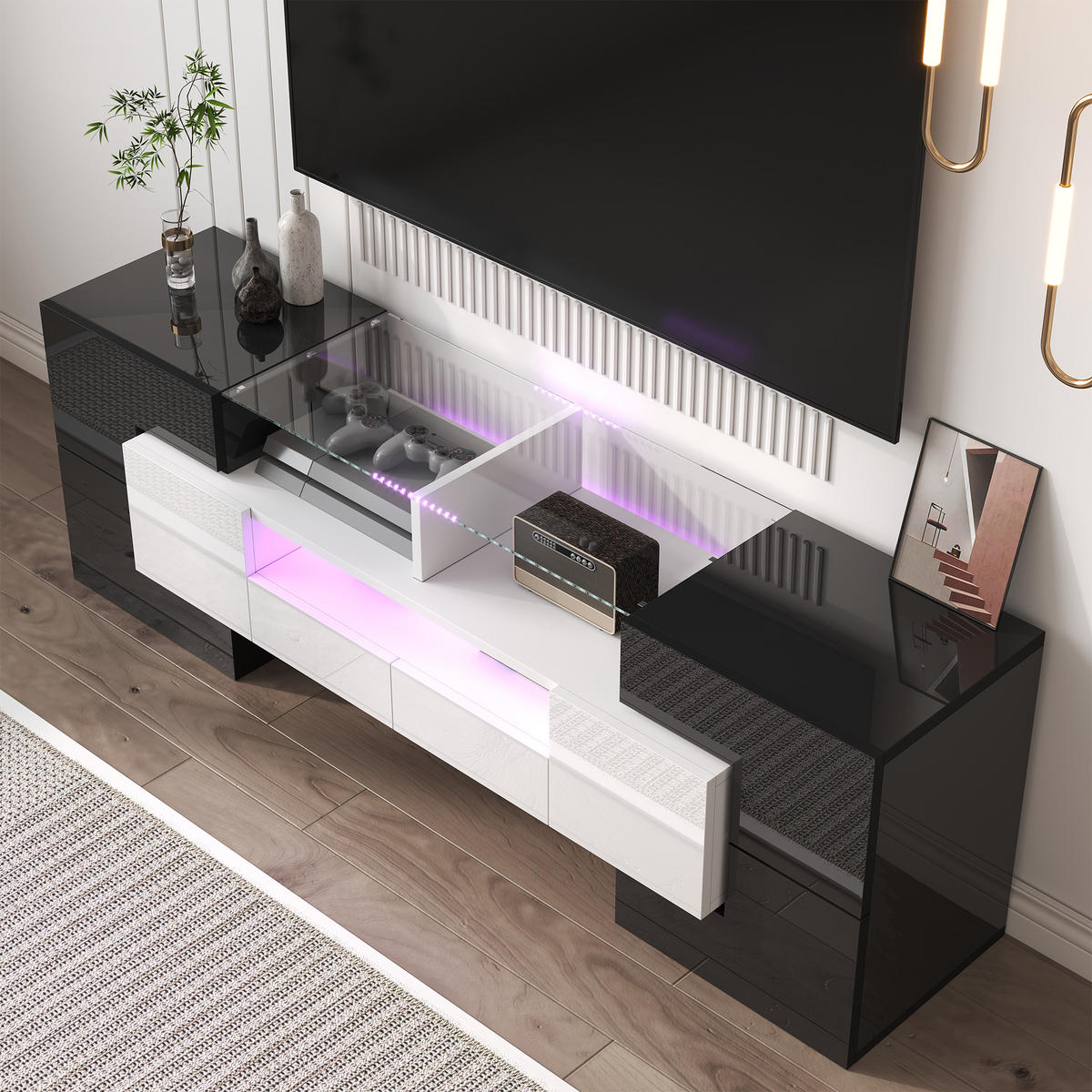 TV-LOWBOARD 145 cm Hochglanz LED weiß - Weiß, Holzwerkstoff (145/51/30cm) - LEBENLANG