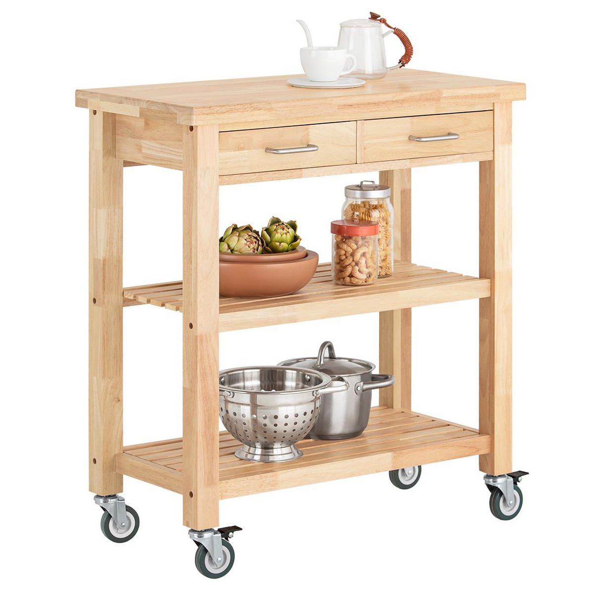 SERVIERWAGEN Gummiholz - Naturfarben, Holz (80/90/40cm) - SoBuy