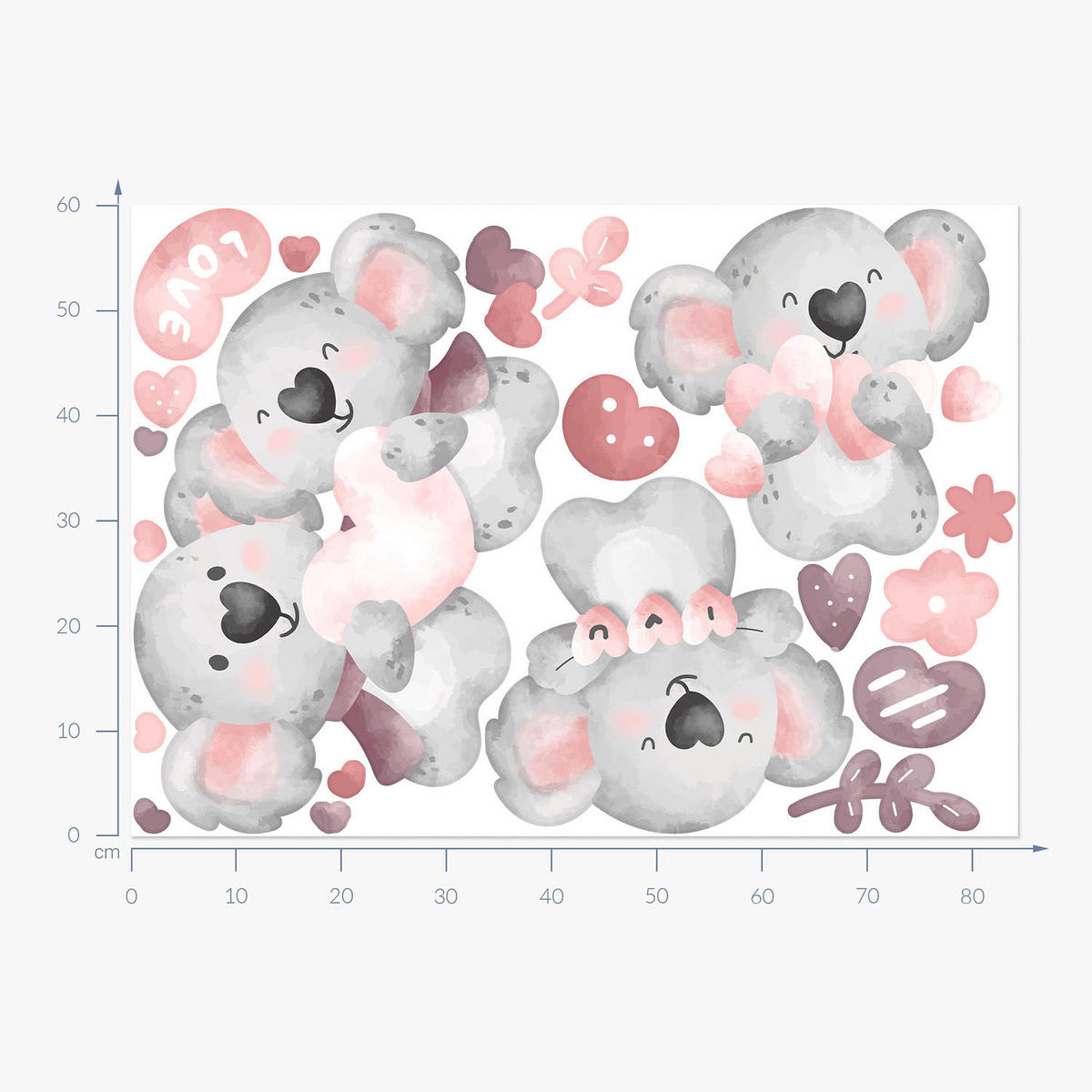 WANDAUFKLEBER 60x84cm - Pastellfarbene Koalas - Multicolor, Kunststoff (60/84/0.1cm) - Wallfluent