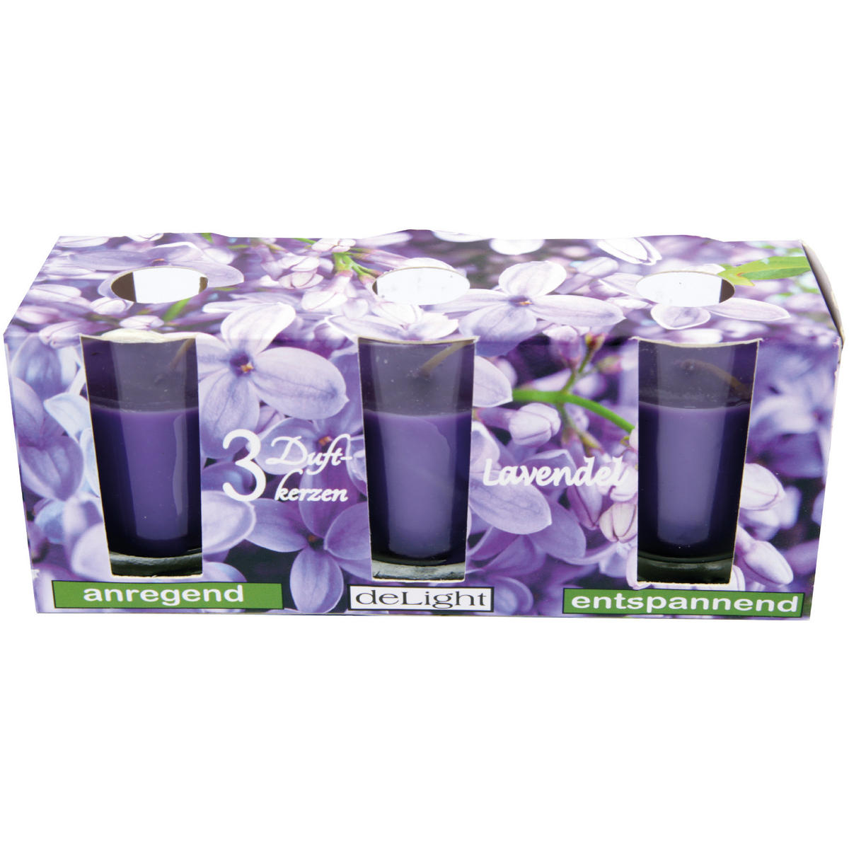 DUFTKERZEN im Glas "Classic" 3er Pack Lavendel - Lila, Naturmaterialien (4.5/6.5cm)