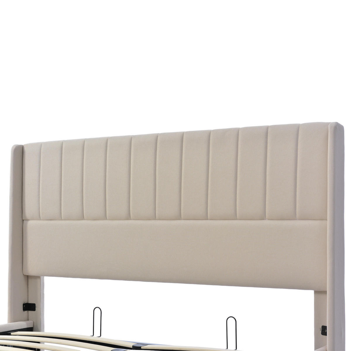 POLSTERBETT 160x200 cm, Beige, Hydraulisches Doppelbett - Beige, Textil/Metall (160/200cm)