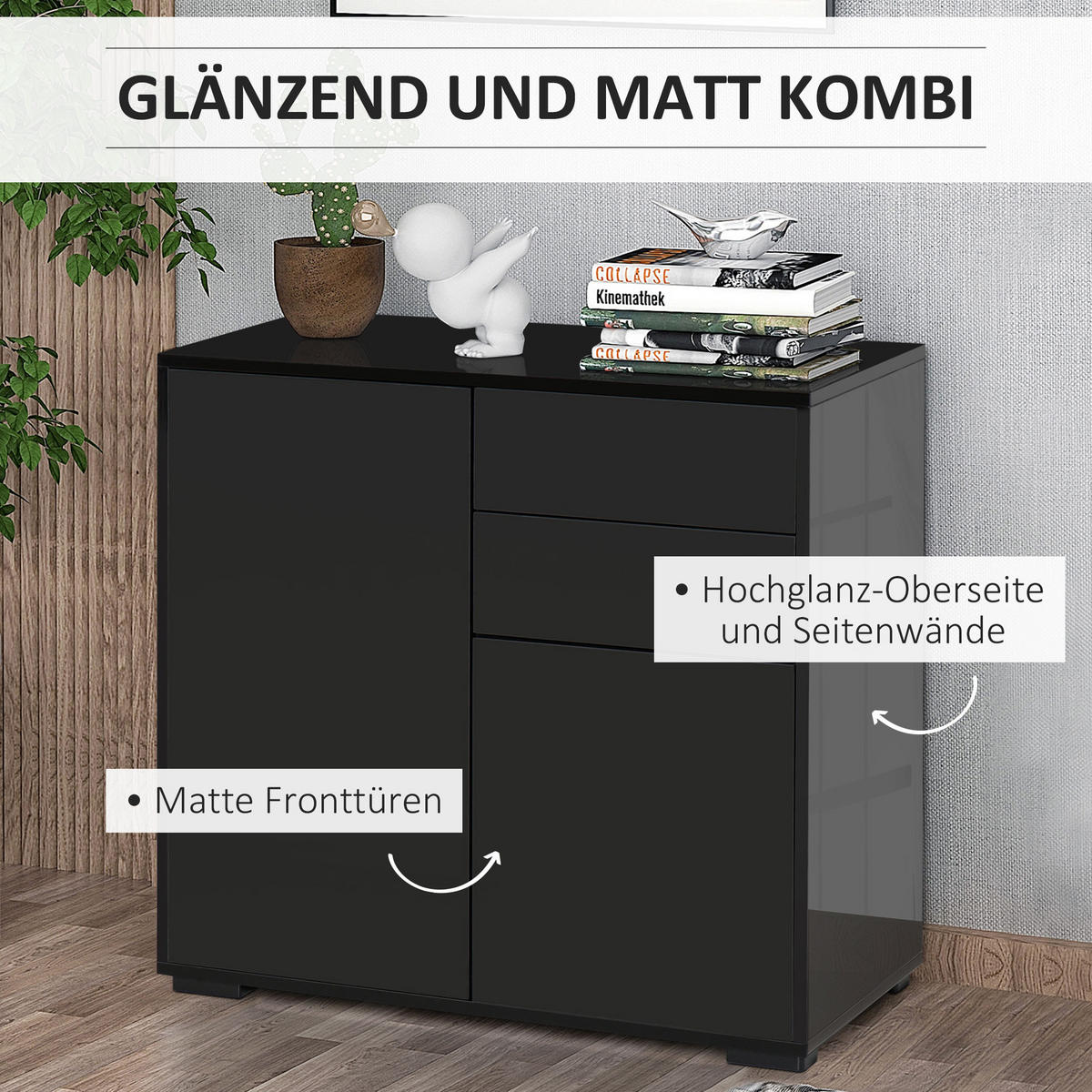 SIDEBOARD DE-08650 Schwarz - Schwarz, Holzwerkstoff (79/74/36cm) - ComfortXL