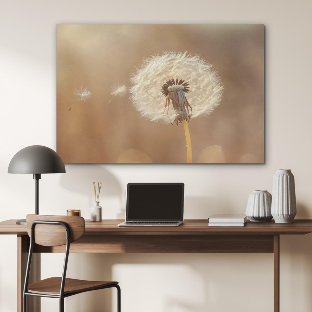AKUSTIKPANEEL Löwenzahn - Beige - Natur - Blume 100x70 cm - Hellbraun, Textil (100/0.9/70cm) - MuchoWow