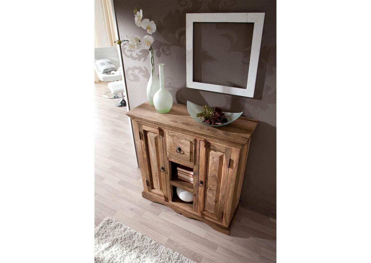 SIDEBOARD Sheesham 87x32x85 grau geölt LEEDS #45 - Grau, Holz (87/85/32cm) - Massivmoebel24