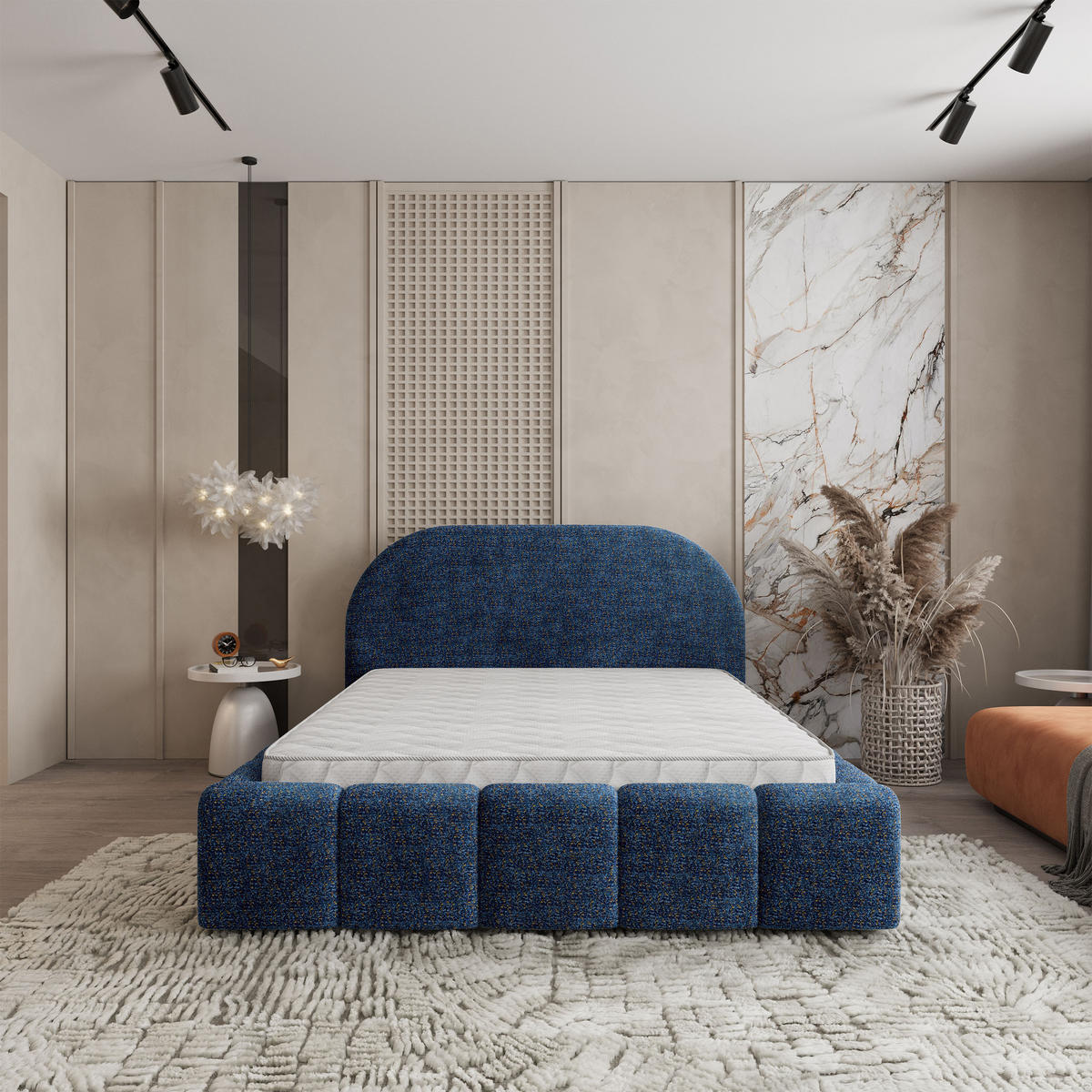 POLSTERBETT FLUSSO 140x200 cm mit Bettkästen - Blau - Blau, Holz (140/200cm) - MASSENO