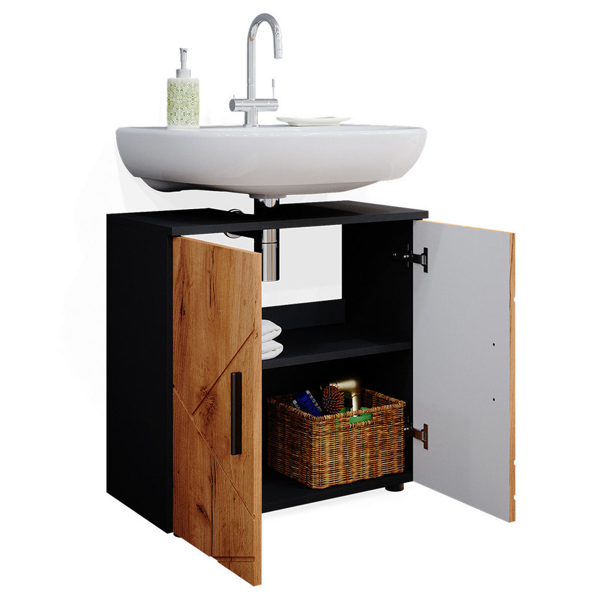 WASCHBECKENUNTERSCHRANK Irma Goldkraft Eiche/Anthrazit 60 x 59 cm - Eiche Wotan, Holzwerkstoff (60/59/30cm) - Vicco