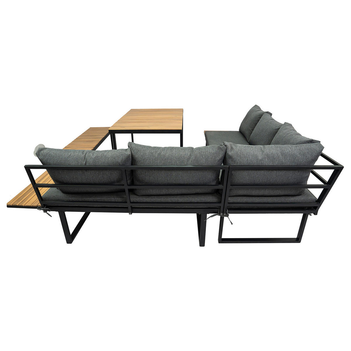 LOUNGESET - 3-teilig - Eisen / Webstoff - Dunkelgrau - Schwarz/Grau, Holz/Metall - home24