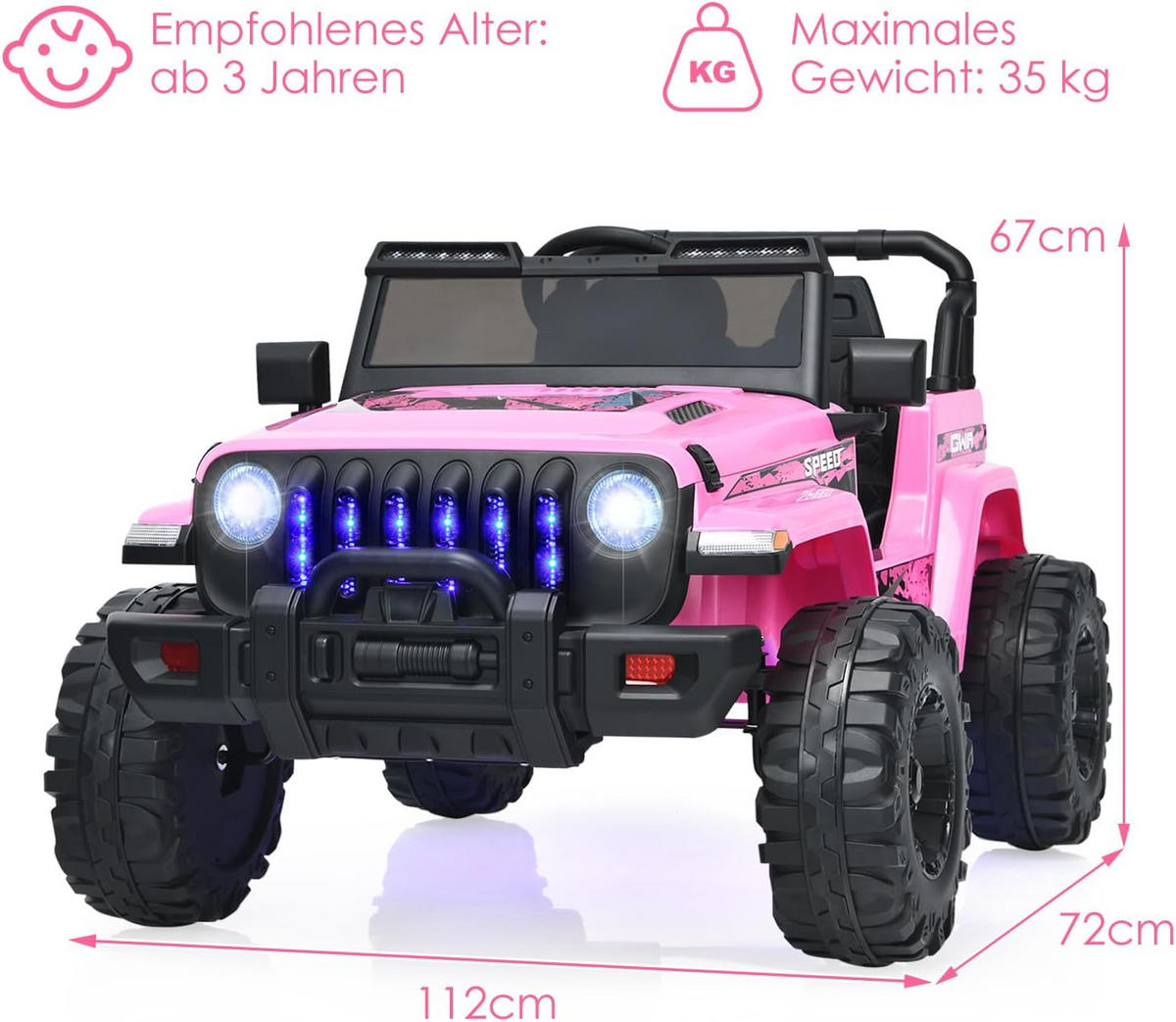 ELEKTROAUTO 12V Kinder Rosa - Pink, Kunststoff (72/67/112cm) - COSTWAY