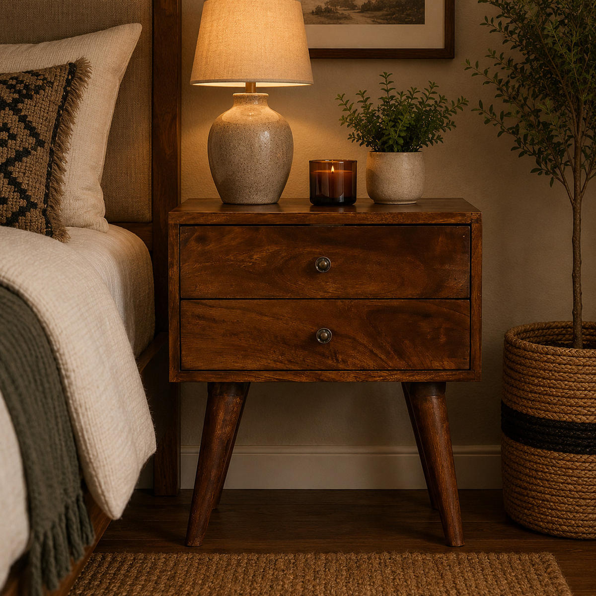 NOĆNI ORMARIĆ Ariella, kestenjasto smeđi - smeđa, drvo (45/57/35cm) - Artisan Furniture