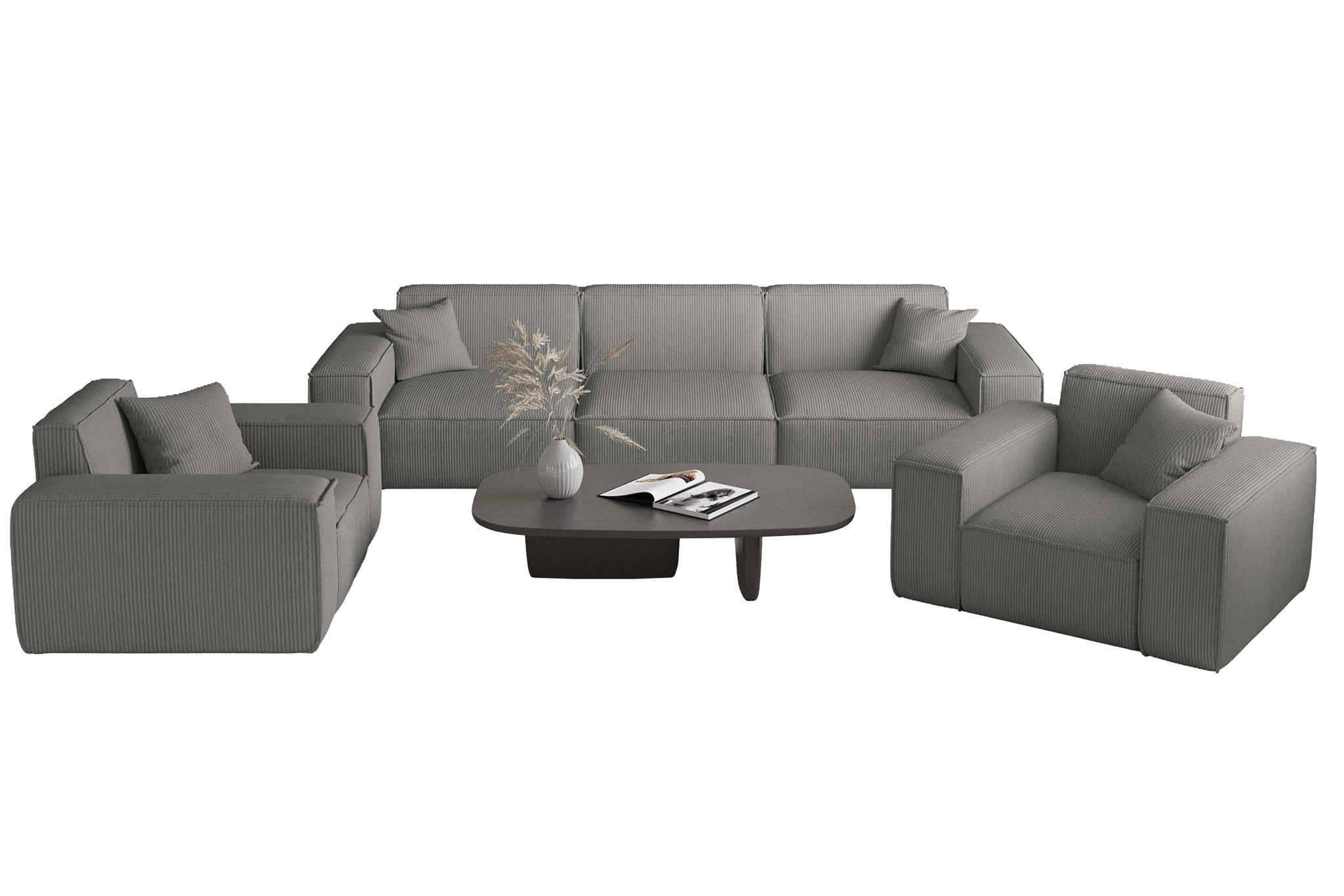 SOFASET Celes Premium 3-1-1 Stoff Scala - Grau, Holzwerkstoff/Textil (225/73/88cm) - Fun Möbel