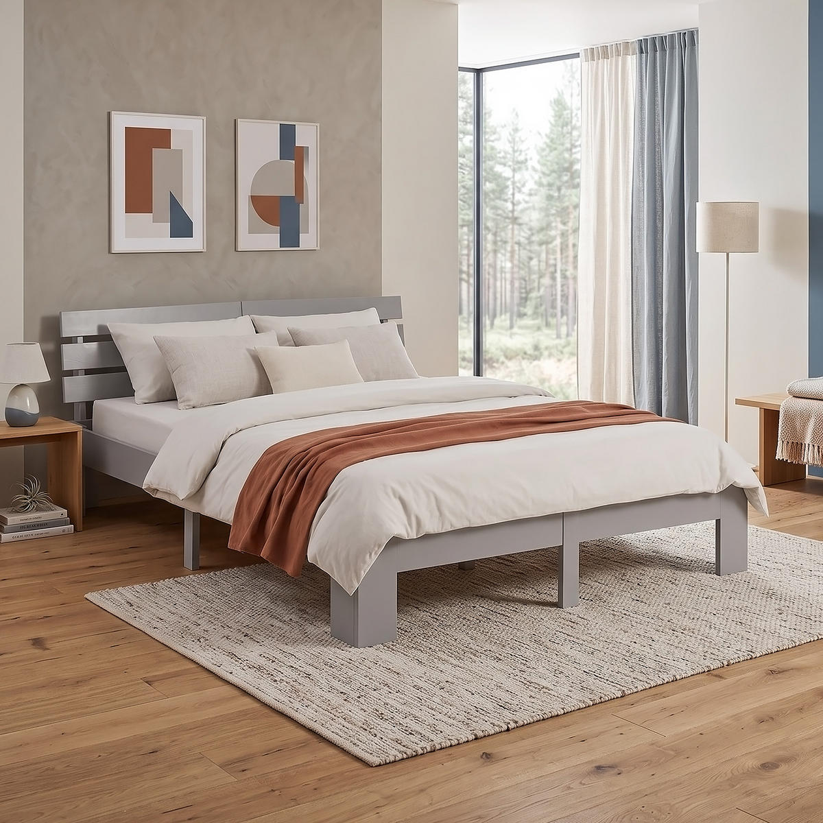 HOLZBETT mit Federkernmatratze 140/200 cm Jugendbett Grau - Grau, Holz (140/200cm) - Homestyle4u