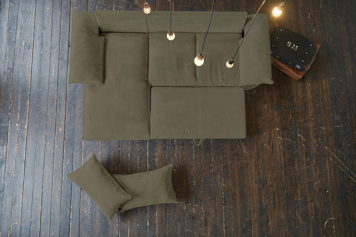 ECKSOFA DAMETO Grün Cord - Schwarz/Olivgrün, Kunststoff/Textil (266/174cm) - KAWOLA