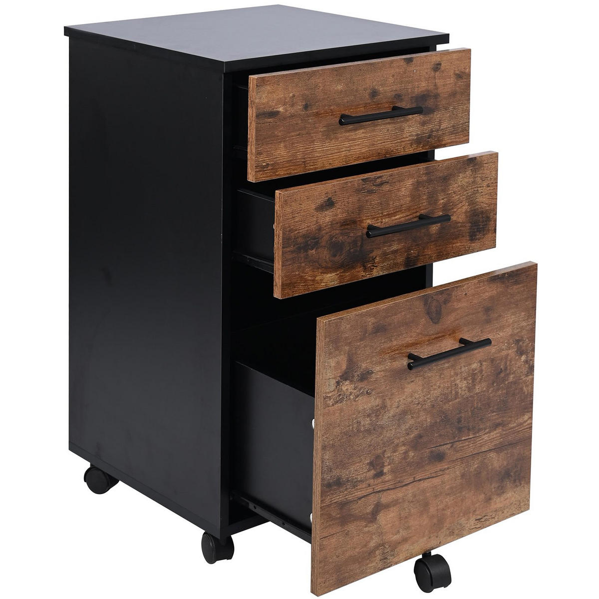 ROLLCONTAINER Holzoptik Schwarz Dunkelbraun 3 Schubladen 40x42x72 cm - Dunkelbraun/Schwarz, Holzwerkstoff/Metall (42/72/40cm) - Begryf