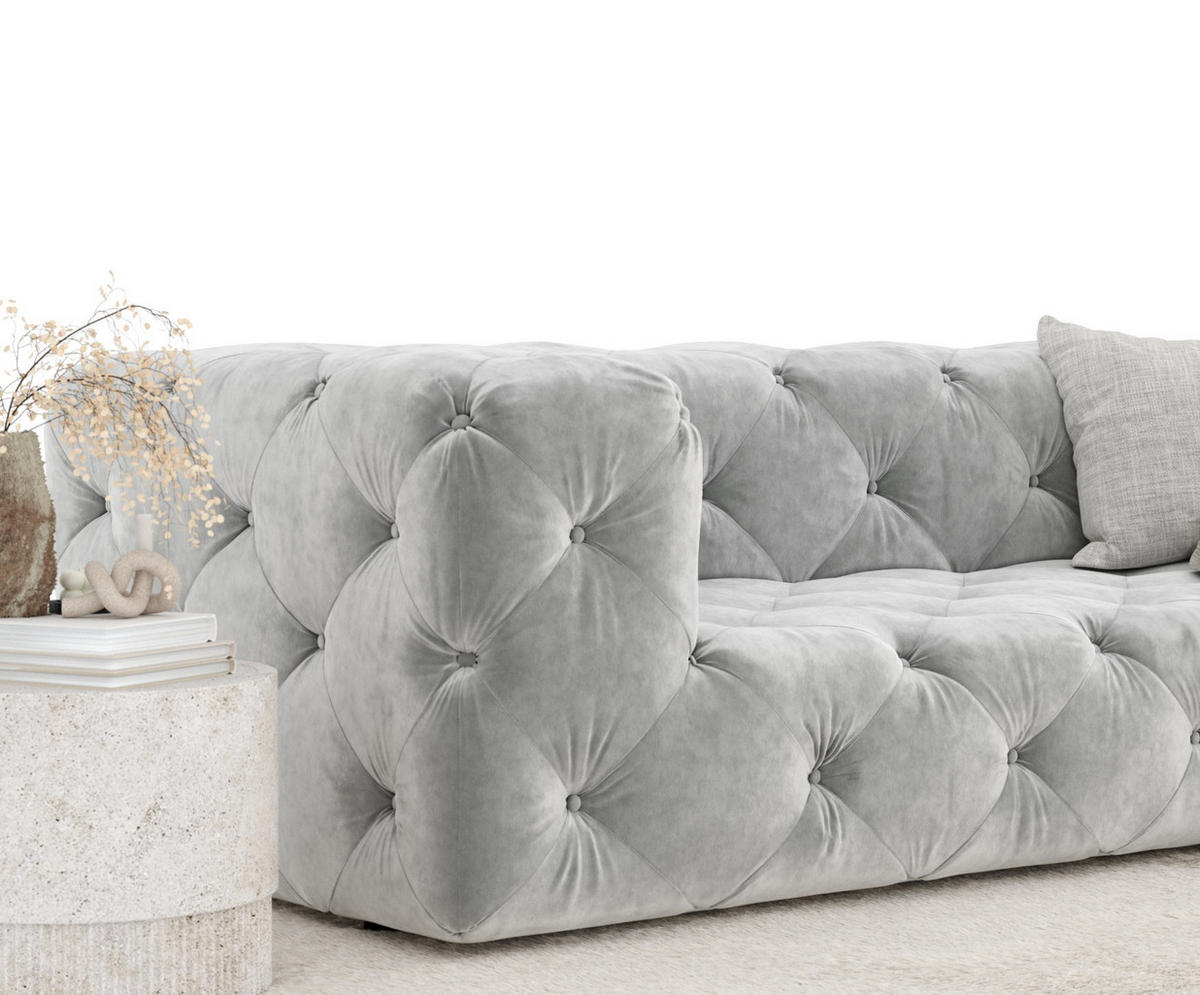 3-SITZER-SOFA Cosimo Hellgrau Samtstoff - Hellgrau/Schwarz, Holz/Holzwerkstoff (230/71/100cm) - Maison de Reve