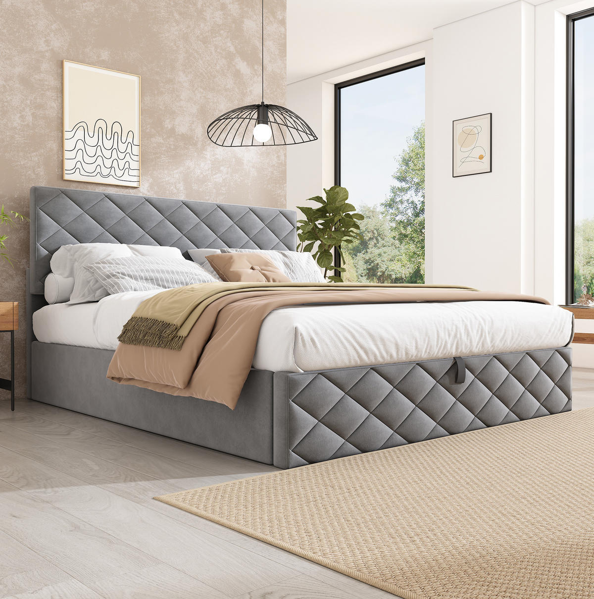 POLSTERBETT mit Stauraum und Lattenrost 140x200 cm Samt Grau - Grau, Metall (140/200cm) - Meubliv