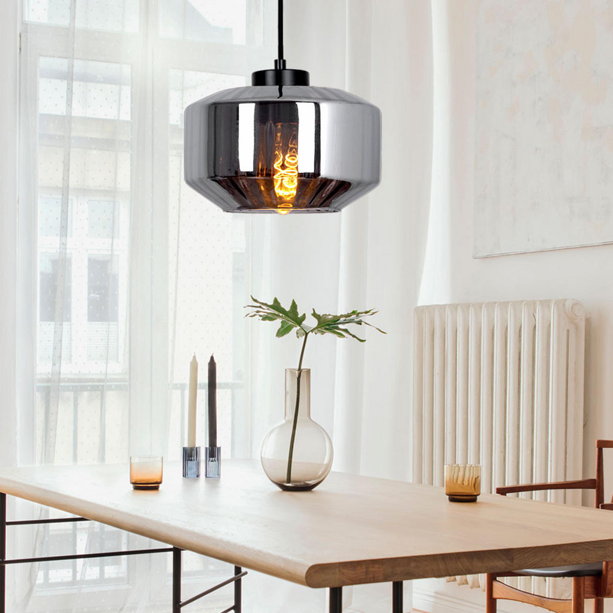 HÄNGELEUCHTE Metall Glas Schwarz - Schwarz, Glas (24/24/120cm) - Globo Lighting