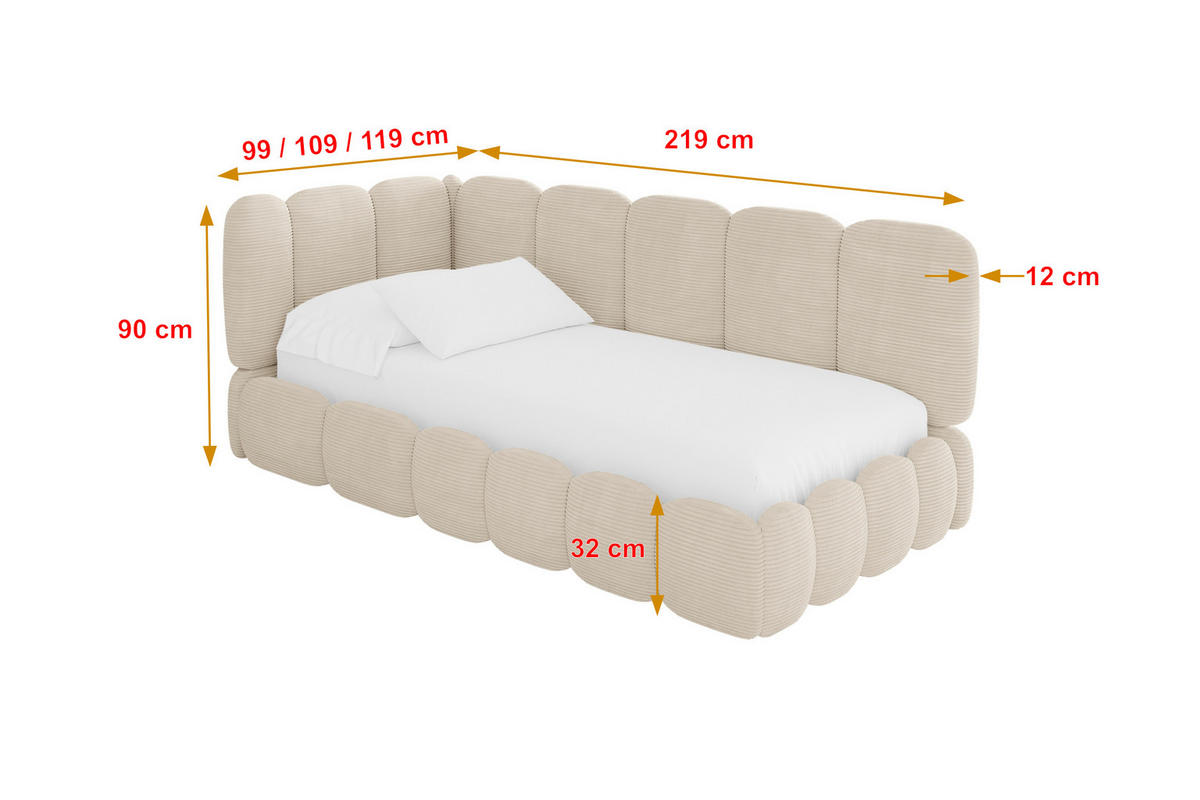 EINZELLBETT Jugendbett mit Bettkasten und Matratze H3/H4, Rechts - AVRY 80x200 Beige - Kaschmir, Holzwerkstoff/Textil (80/200cm) - ALTDECOR